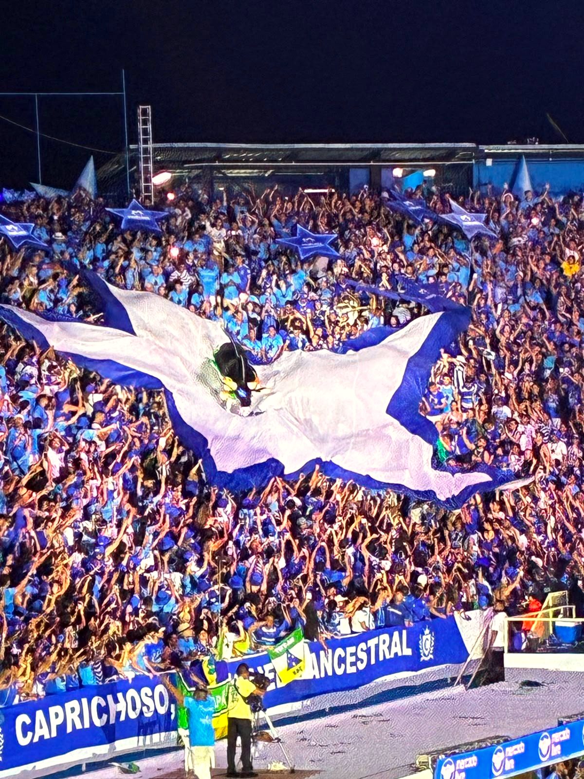 Torcida azul do Caprichoso na arquibancada